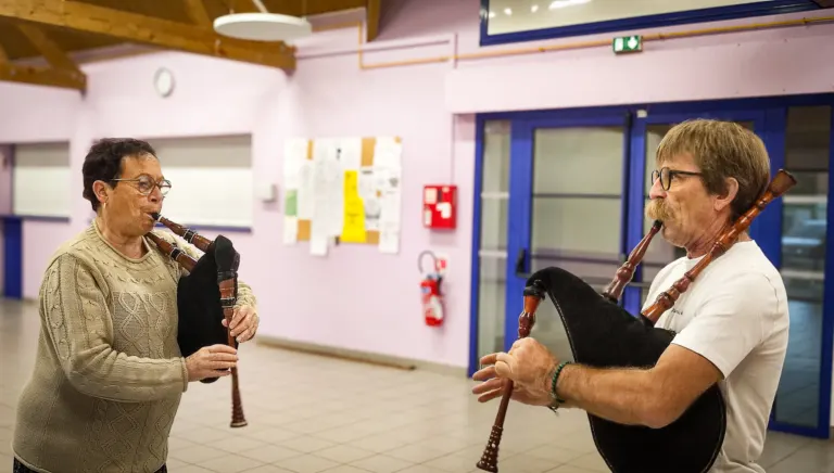 Les sonneurs de l’atelier veuze de la Javelle du Pays d’Ancenis en répétition